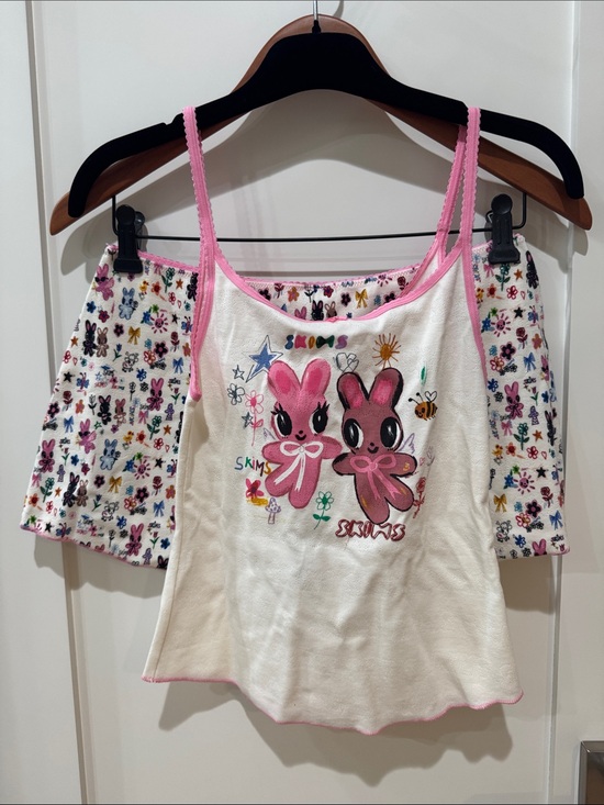 SKIMS Other - Skims Women’s Pink Trim White Tank Top with Cute Bunny Graphic